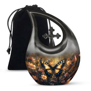 Yellow Monarch Flying Butterfly Large Cremation Urn For Adult Human Ashes