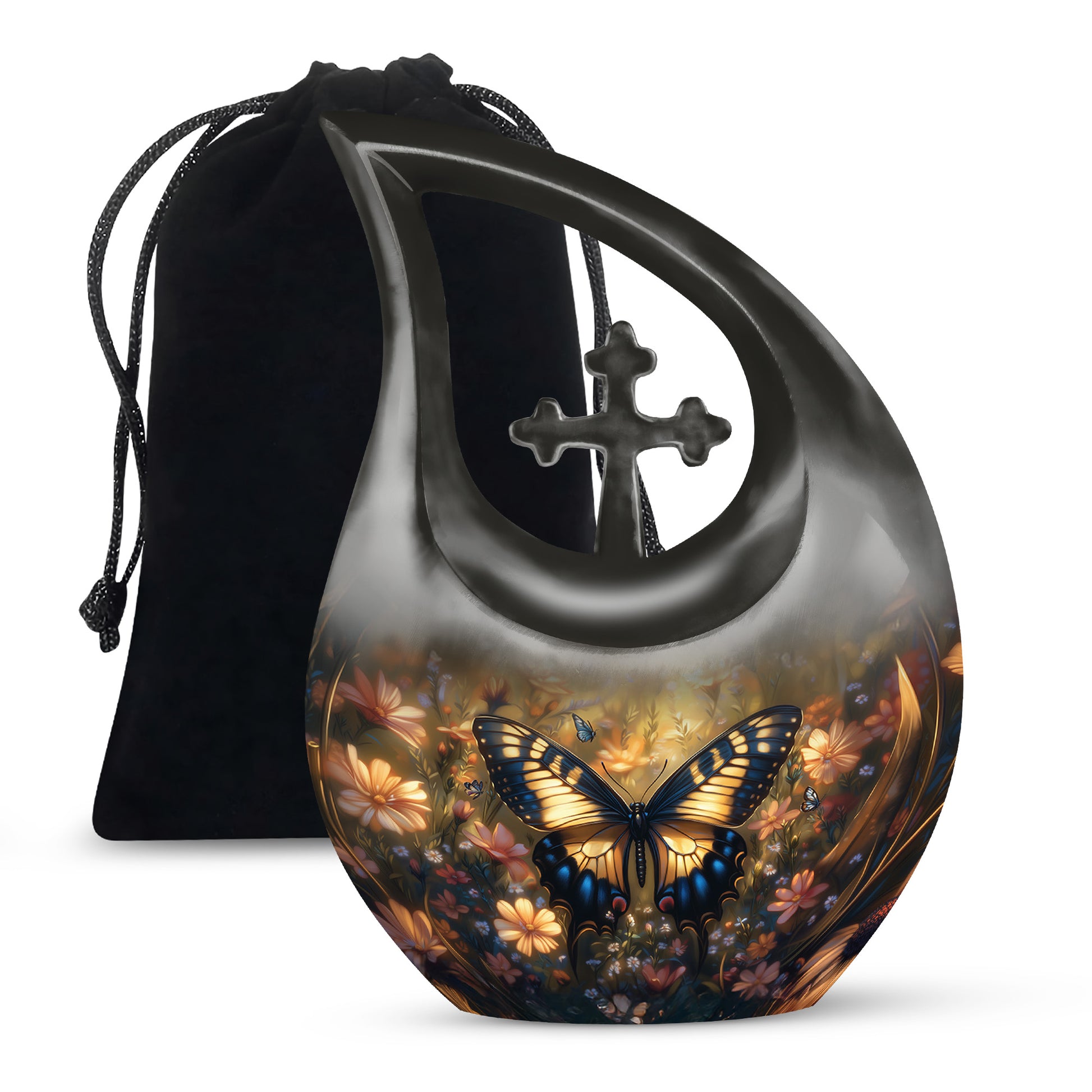 Yellow Monarch Flying Butterfly Large Cremation Urn For Adult Human Ashes
