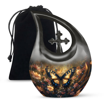 Yellow Monarch Flying Butterfly Large Cremation Urn For Adult Human Ashes
