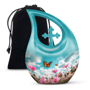 Monarch Butterflt Urn For Mom - Blue Sky Floral Urn For Women