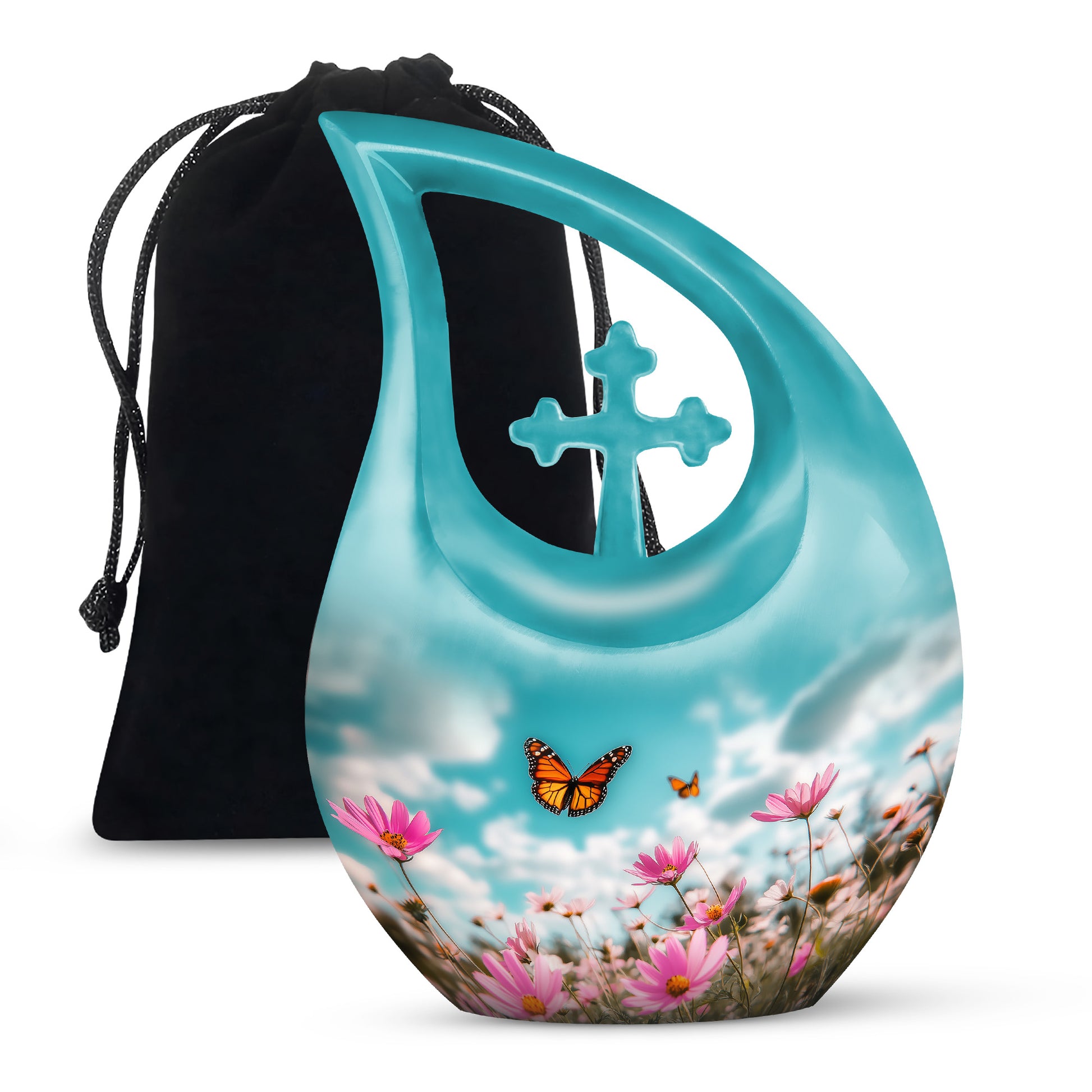 Monarch Butterflt Urn For Mom - Blue Sky Floral Urn For Women