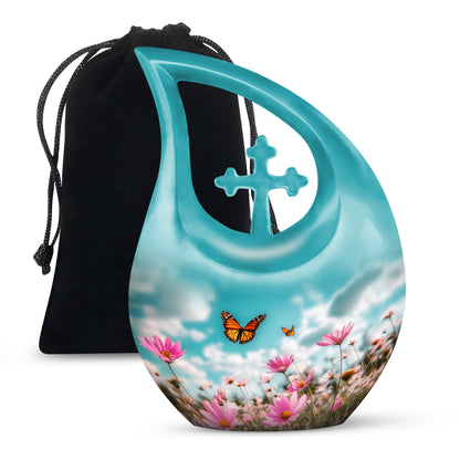 Monarch Butterflt Urn For Mom - Blue Sky Floral Urn For Women