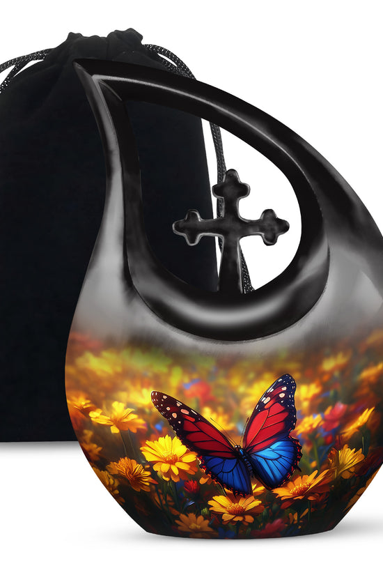 Animated Sunflower Memorial Urn - Monarch Butterfly Ashes Urn