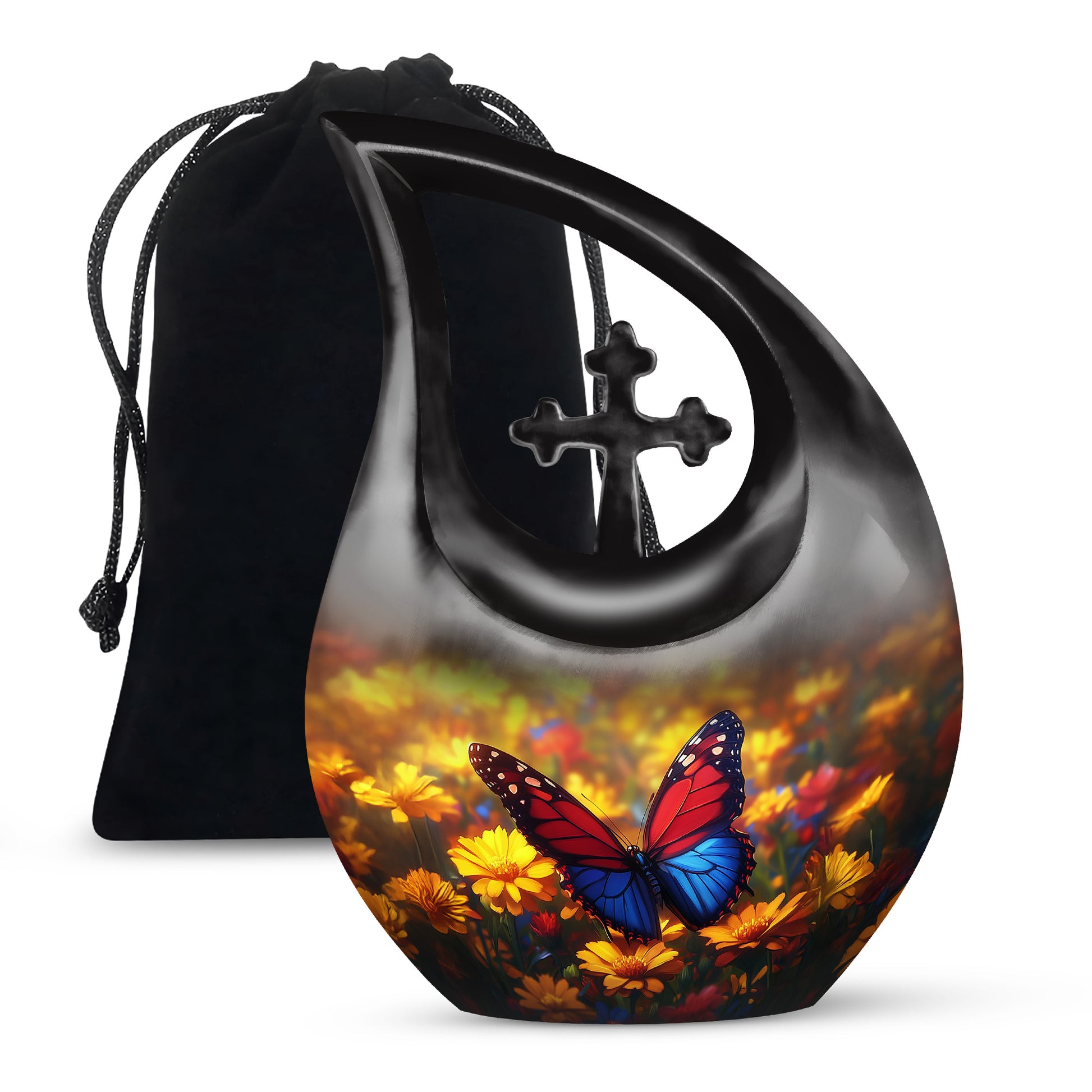 Animated Sunflower Memorial Urn - Monarch Butterfly Ashes Urn