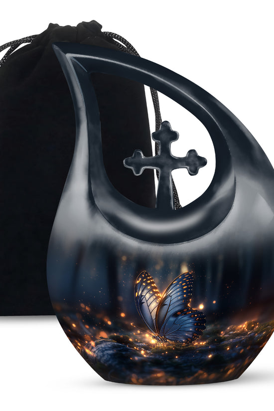 Mystic Grey Butterfly Urn For Mom And Dad - Funeral Urn For Loved Ones