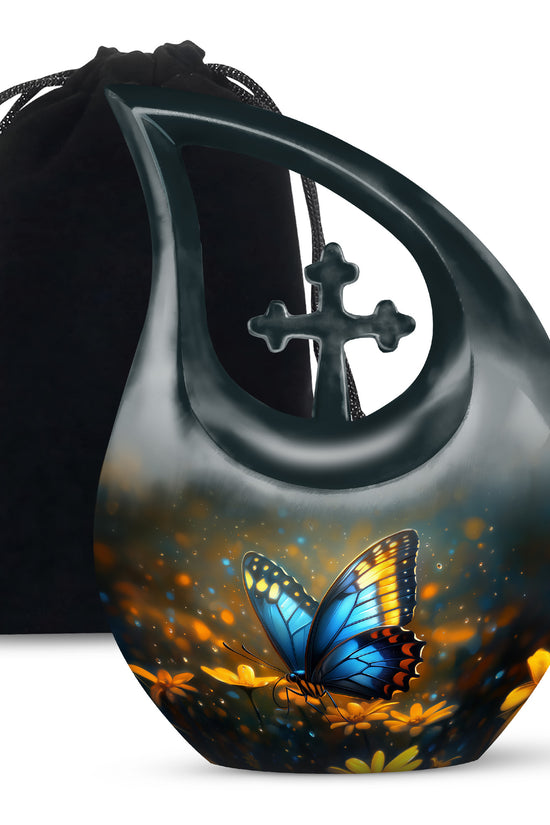Majestic Blue Butterfly Ashes Urn - Funeral Urn For Cremation