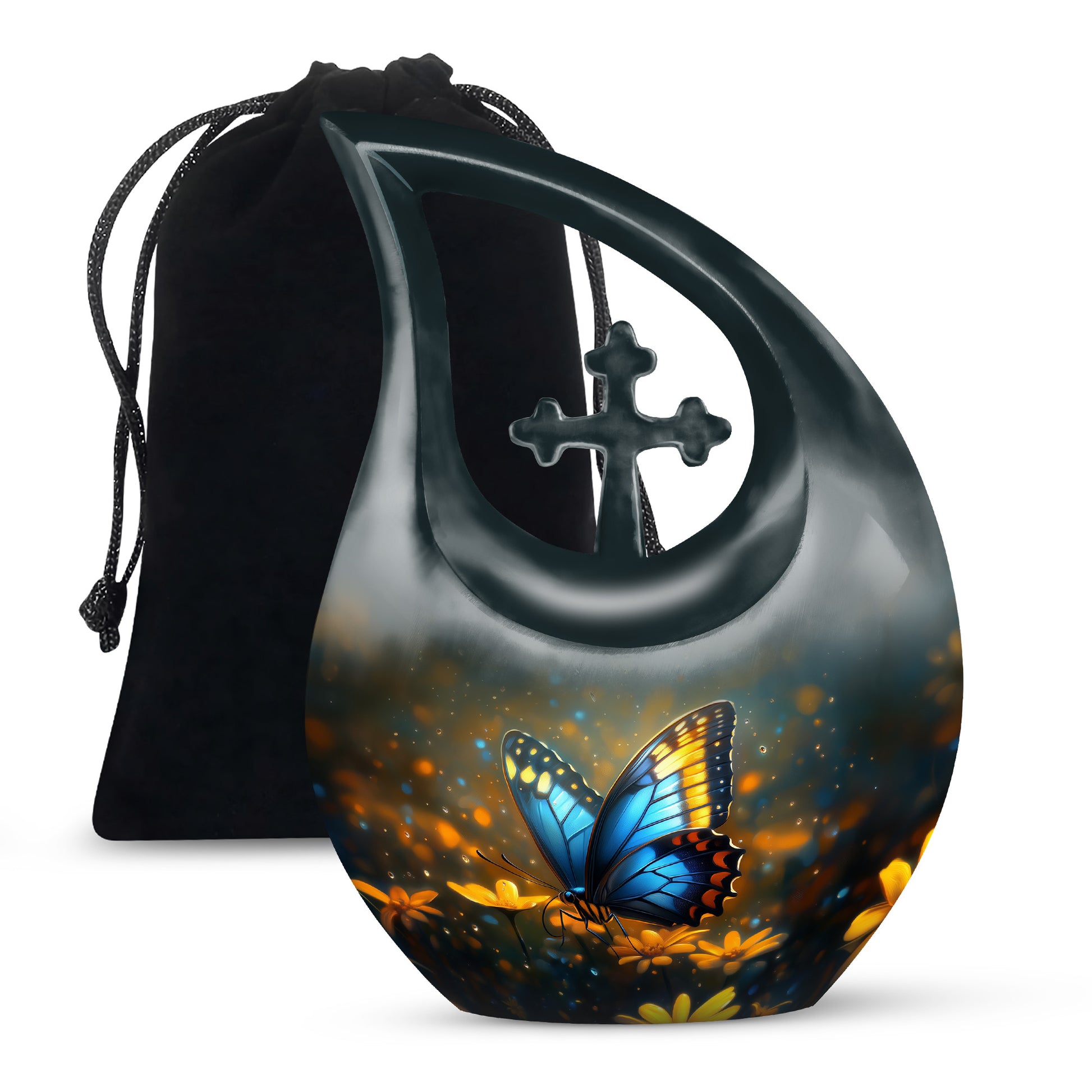 Majestic Blue Butterfly Ashes Urn - Funeral Urn For Cremation