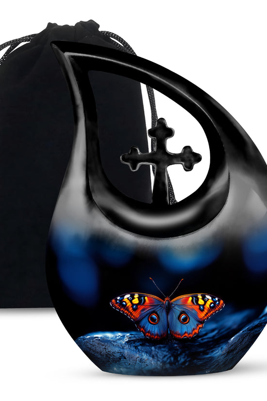 Unique Butterfly Funeral Ashes Urn - Blue Cremation Urn For Ashes