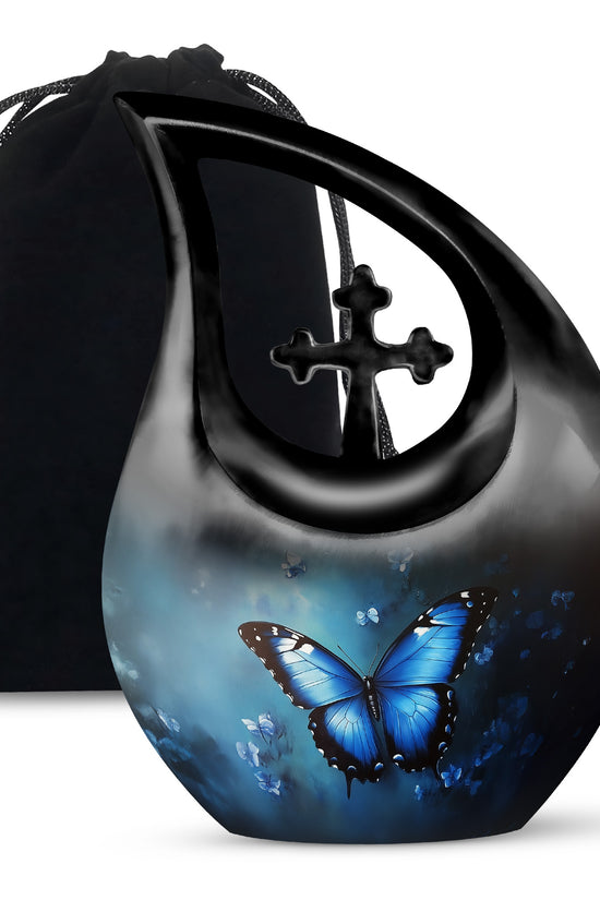 Blue Butterfly Cremation Ashes Urn - Funeral Urn For Men & Women