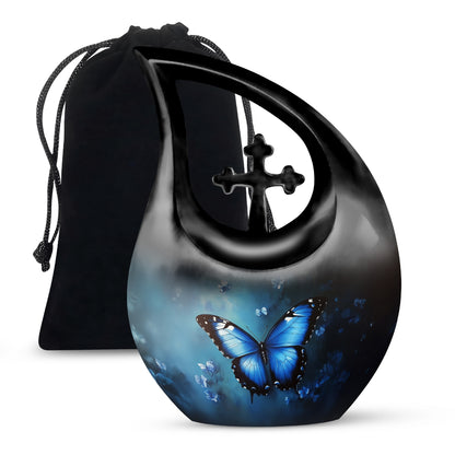 Blue Butterfly Cremation Ashes Urn - Funeral Urn For Men & Women