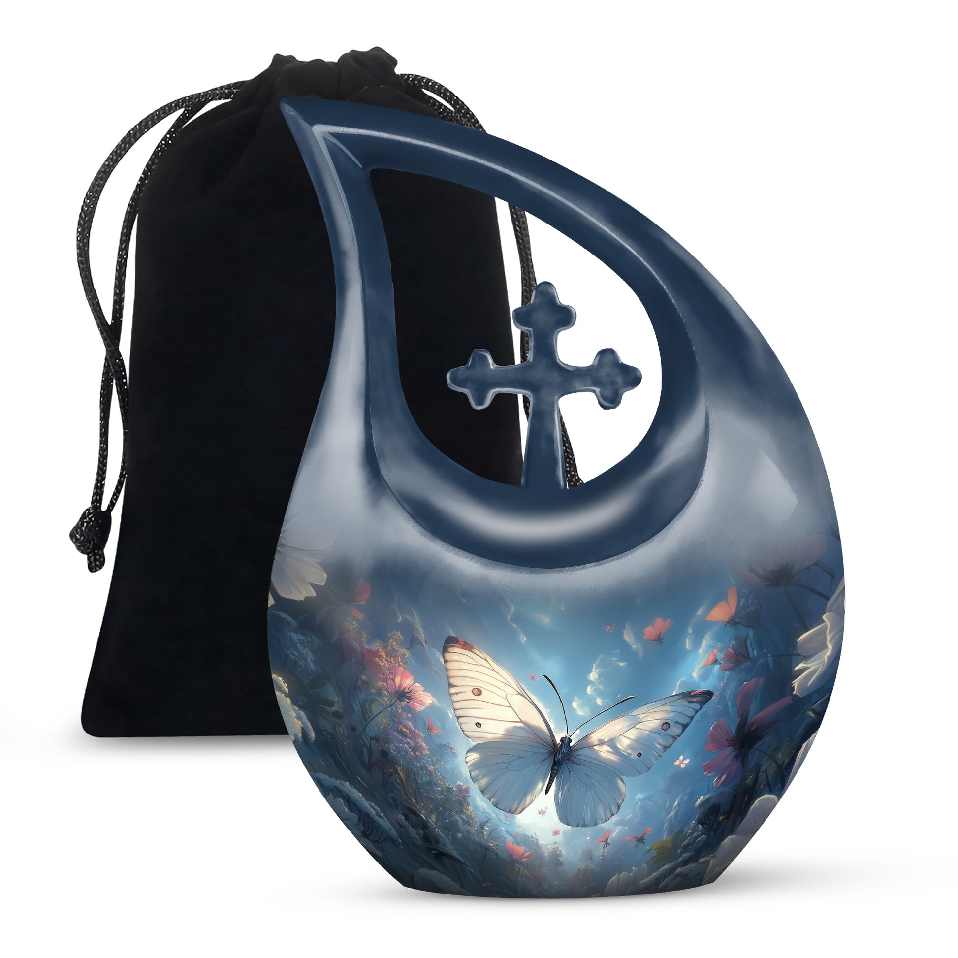 Dreamlike White Butterfly Urn For Human Ashes - Floral Memorial Urn