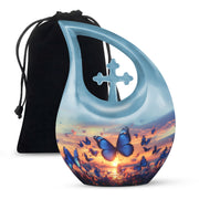 Blue Butterflies Memorial Urn - Sunset Cremation Urn For Women