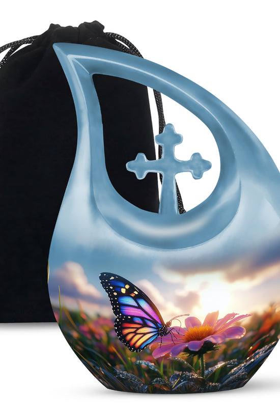 Colorful Butterfly Cremation Urn For Ashes - Punk Flower Urn Memorial