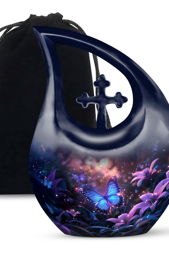 Blue Butterfly Urn For Burial - Beautiful Memorial Urn For Men & Women