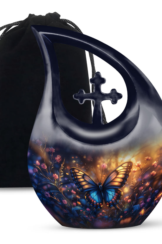 Gloomy Butterfly Urn For Ashes - Blue Butterfly Urn For Cremation