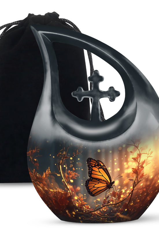 Orange Monarch Butterfly Funeral Urn - Cremation Urn For Adults