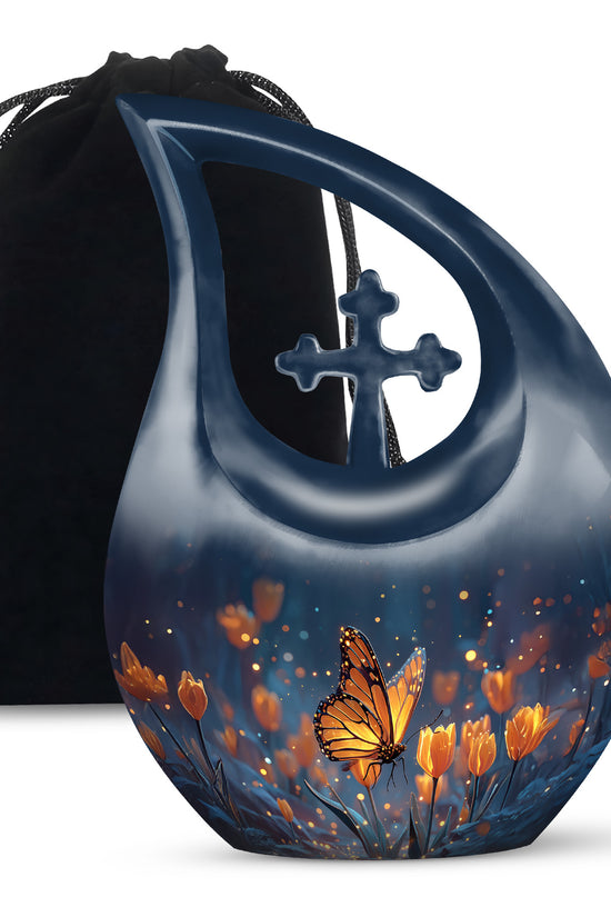 Moonlit Monarch Butterfly Urn - Tulip Floral Urn For Cremation