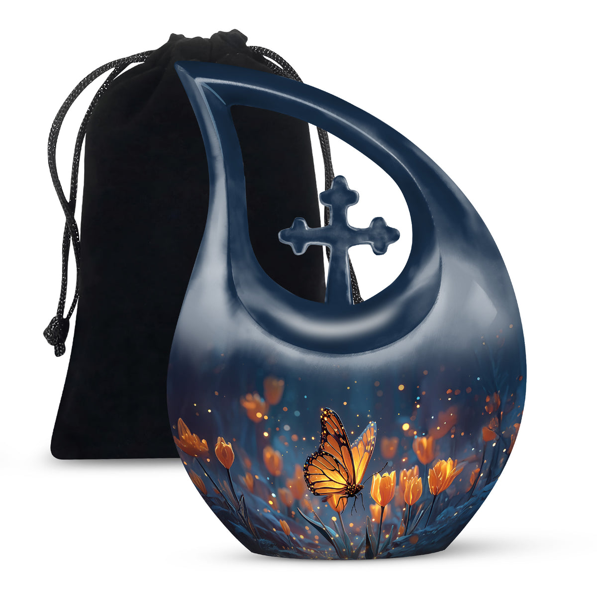 Moonlit Monarch Butterfly Urn - Tulip Floral Urn For Cremation