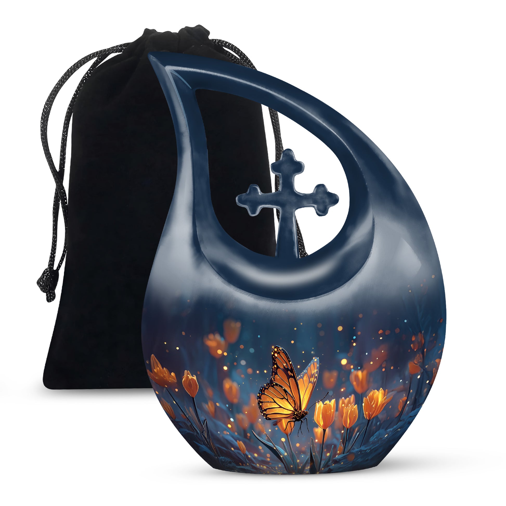 Moonlit Monarch Butterfly Urn - Tulip Floral Urn For Cremation