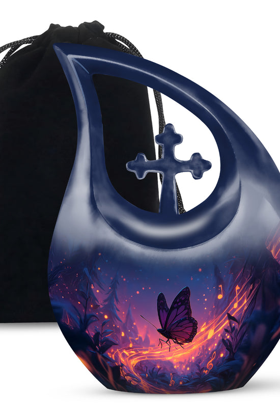 Dark Blue Butterfly Cremation Urns For Burial - Cremation Urn For Adults