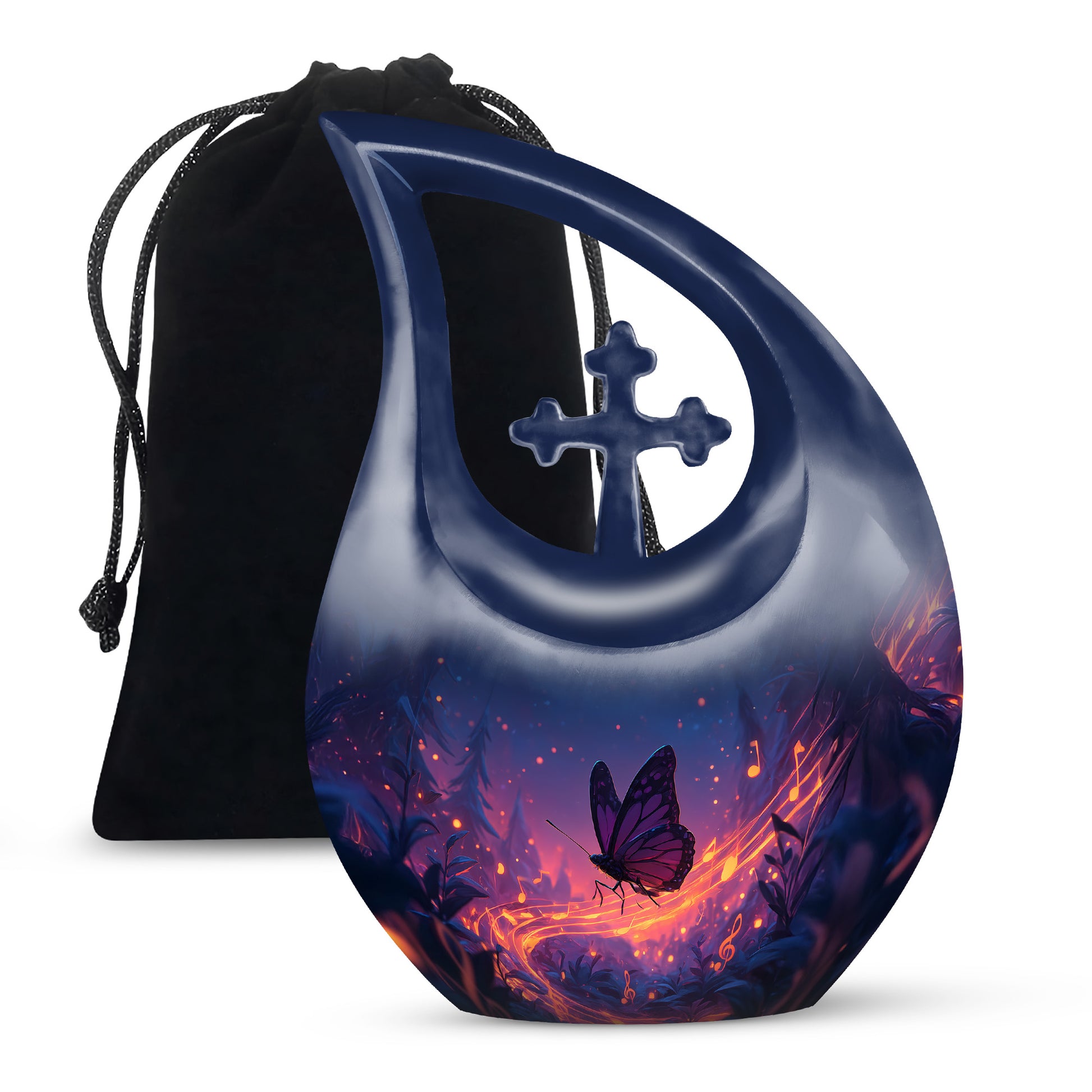 Dark Blue Butterfly Cremation Urns For Burial - Cremation Urn For Adults