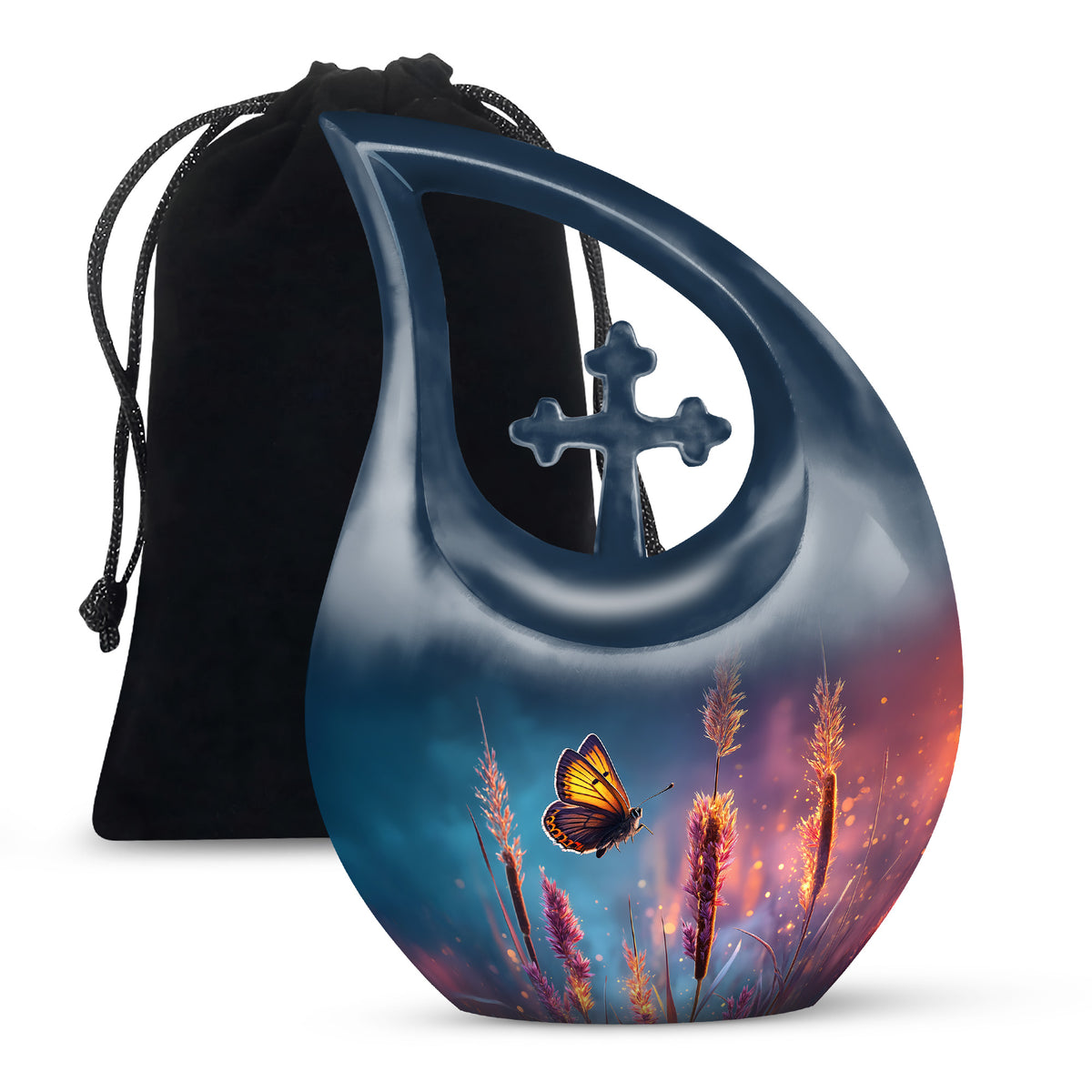 Butterfly Cremation Urn for Human Ashes - Dark Blue Memorial Urn