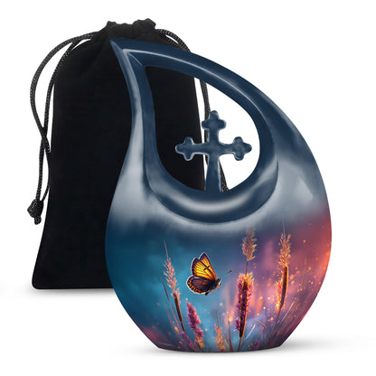 Butterfly Cremation Urn for Human Ashes - Dark Blue Memorial Urn