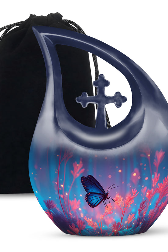 Blue Butterfly Cremation Urn for Ashes - Vibrant Floral Memorial Urn
