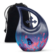 Blue Butterfly Cremation Urn for Ashes - Vibrant Floral Memorial Urn