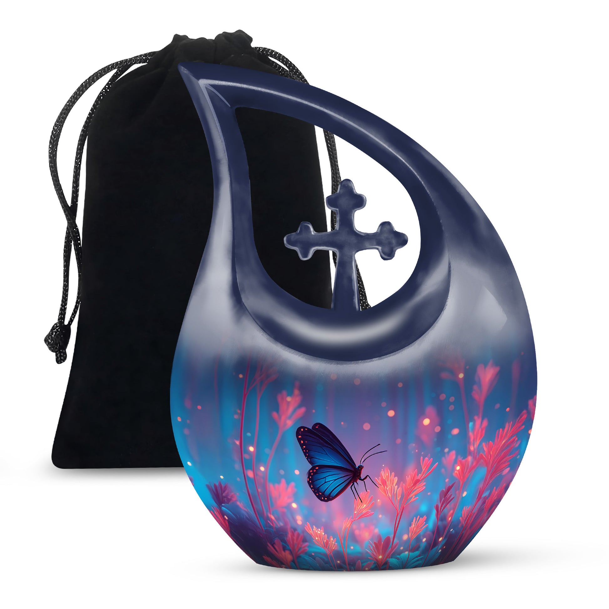 Blue Butterfly Cremation Urn for Ashes - Vibrant Floral Memorial Urn