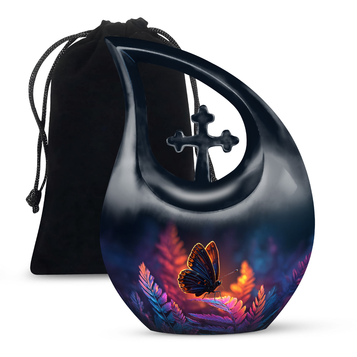 Butterfly On Flower Scenic Urn - Large Cremation Urns For Women Ashes