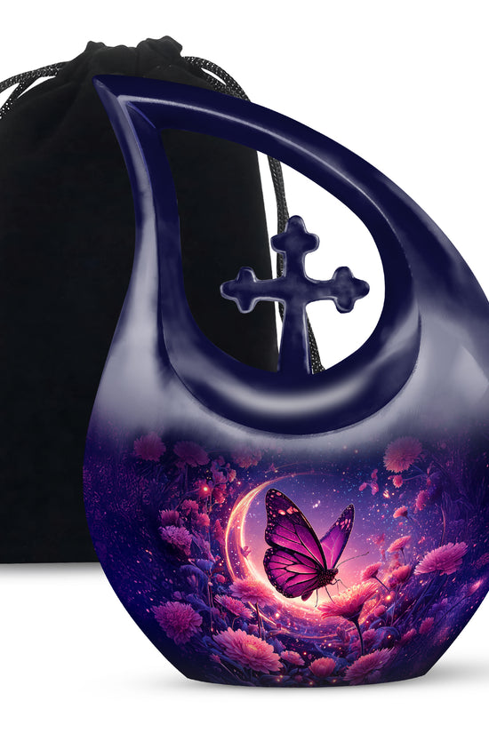 Beautiful Purple Butterfly & Flower Urn - Unique Tribute For Mom Ashes
