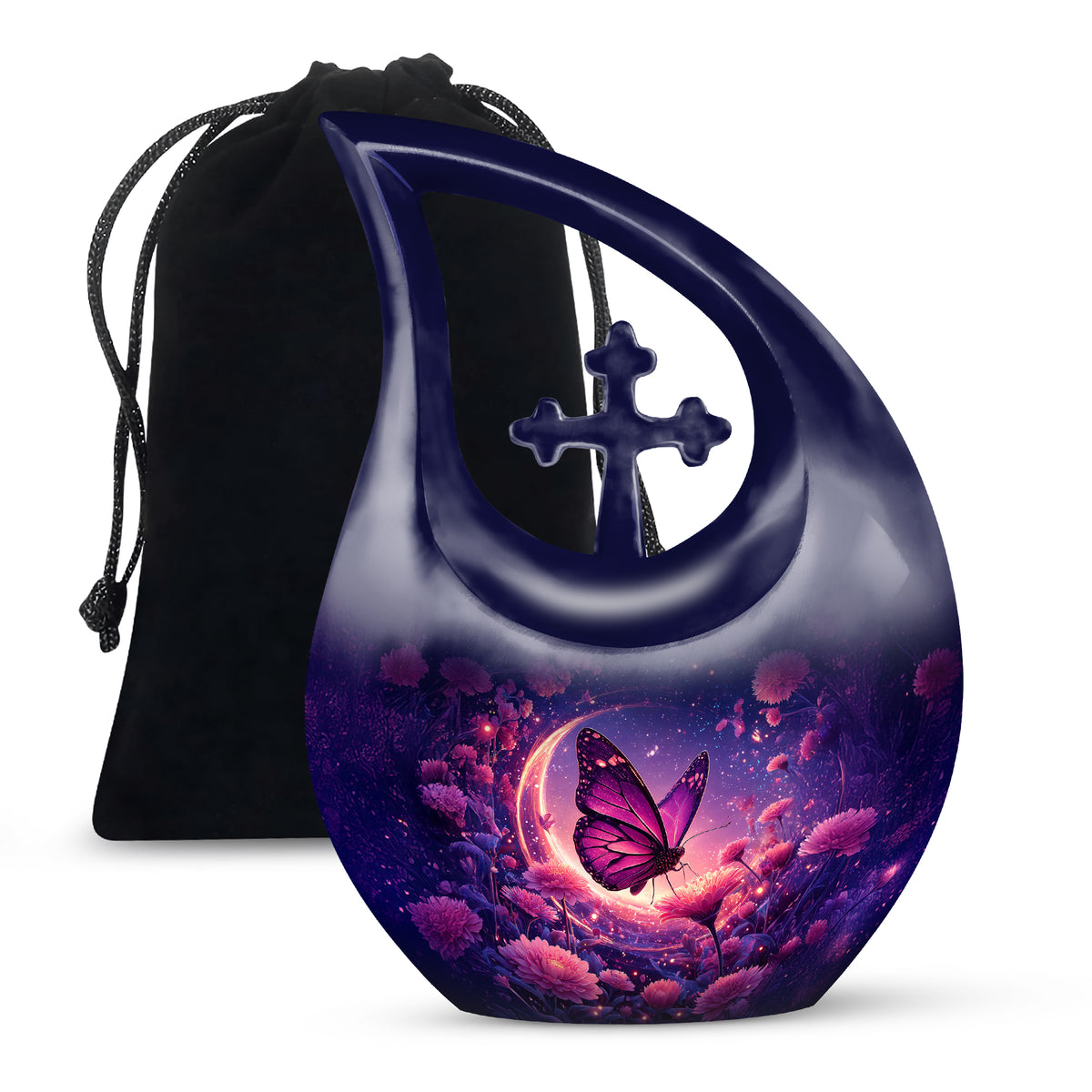 Beautiful Purple Butterfly & Flower Urn - Unique Tribute For Mom Ashes