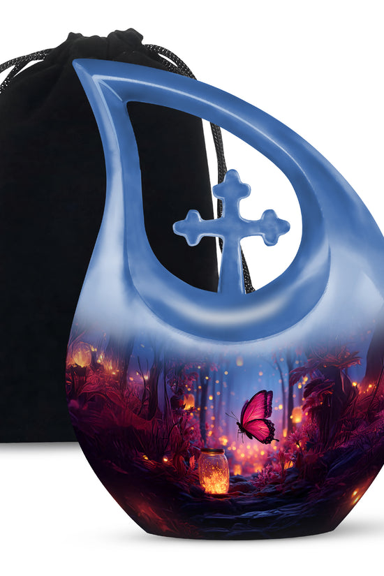 Blue Butterfly Cremation Urn - Decorative Urns For Adult Female Mom