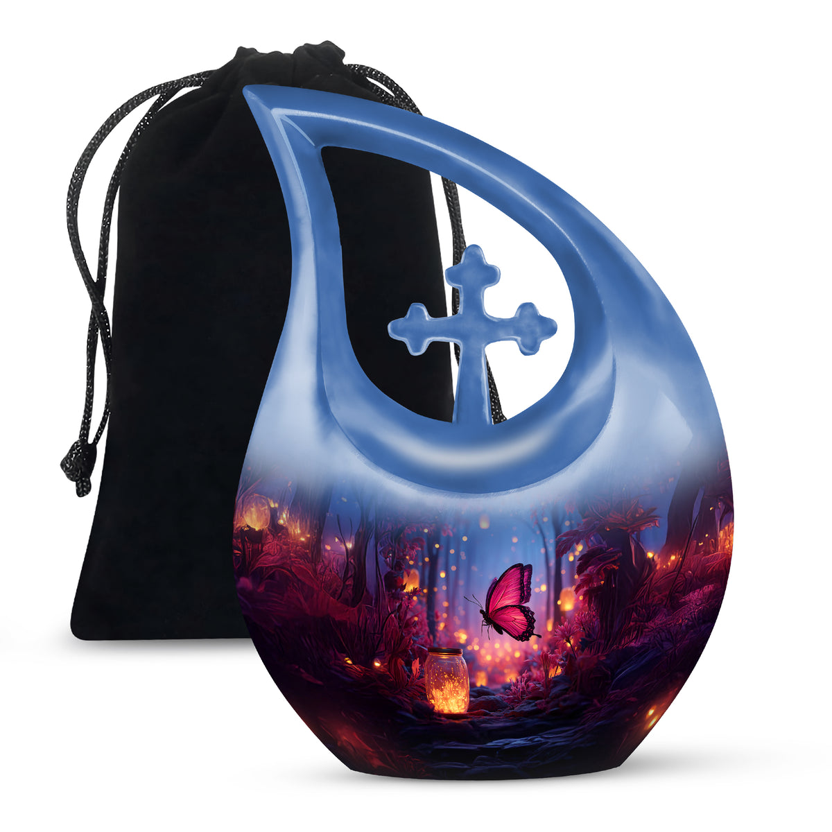 Blue Butterfly Cremation Urn - Decorative Urns For Adult Female Mom