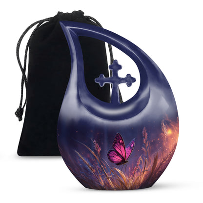 Purple Butterfly Burial Urn - Beautiful Large Decorative Urn For Women