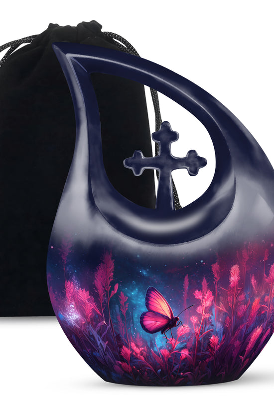 Pink Butterfly Night Scenic Urn - Beautiful Decorative Urn For Women