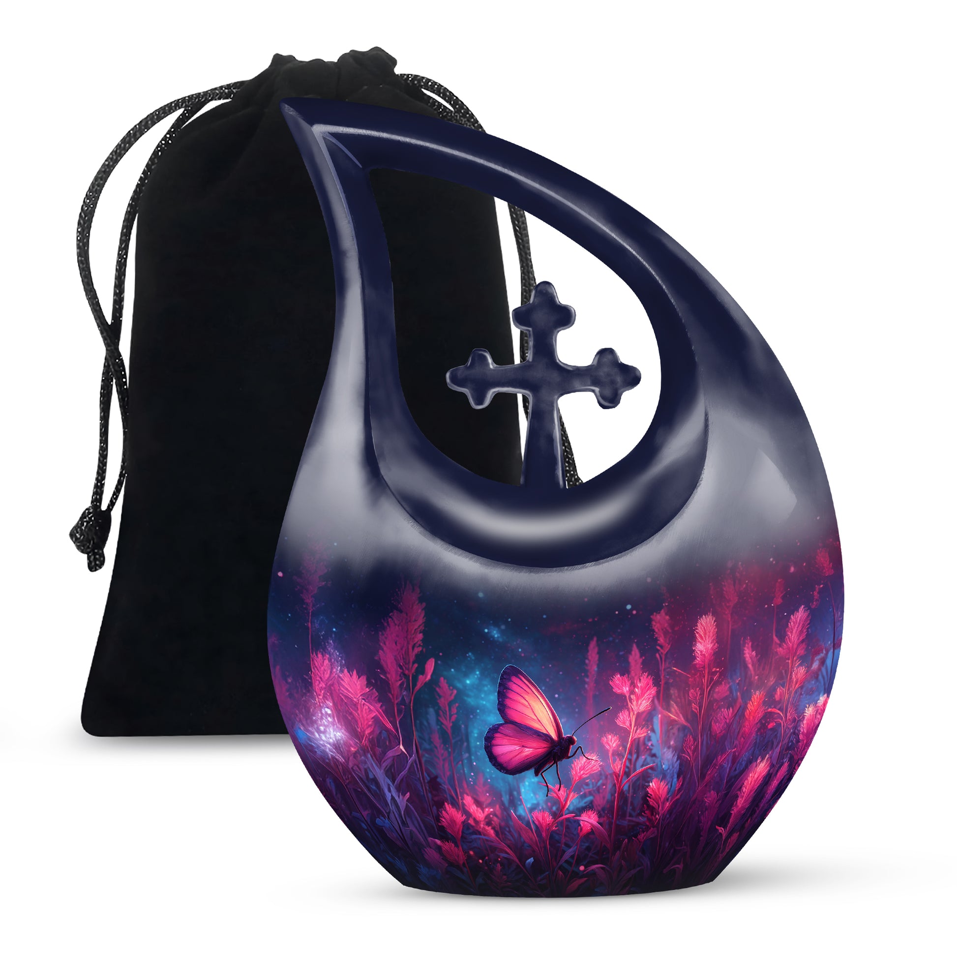 Pink Butterfly Night Scenic Urn - Beautiful Decorative Urn For Women