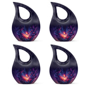 Celestial Blue Butterfly Cremation Urn lifestyle display on memorial shelf - cross and butterfly combined in spiritual memorial design - 10 inch aluminum urn for cremated remains