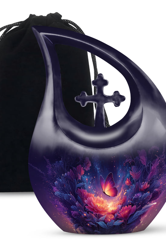 Flying Butterfly Scenic Burial Urn - Large Decorative Memorial Urn
