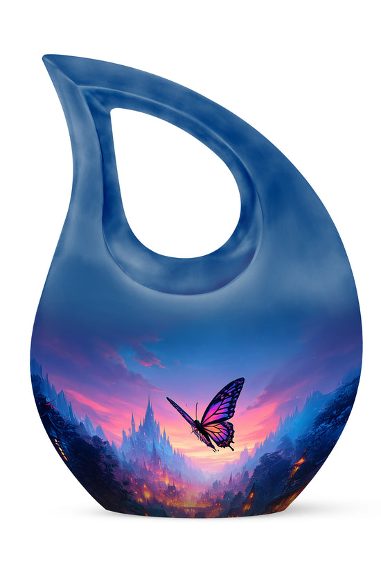 Blue Butterfly Beacon Cremation Urns for Human Ashes - 10-inch, 200 cu in - Yatskia