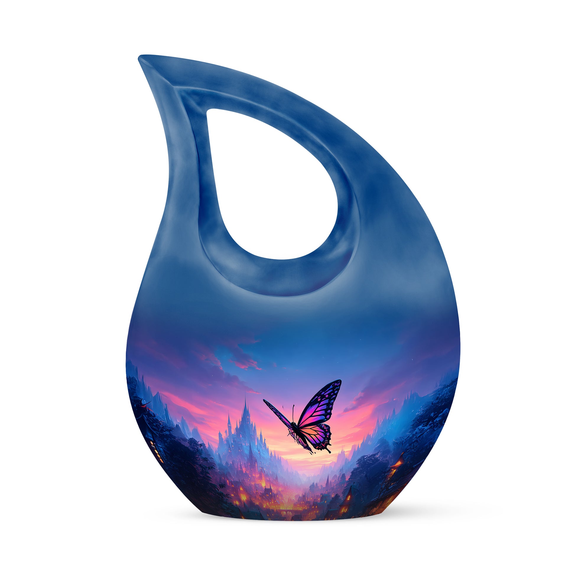 Blue Butterfly Beacon Cremation Urns for Human Ashes - 10-inch, 200 cu in - Yatskia