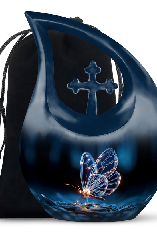 Glowing Butterfly Cremation Urn – Decorative Black Urn for Human Ashes
