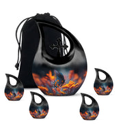 Indigo Butterfly Cremation Urn urn with complimentary velvet bag - cross and butterfly combined in spiritual memorial design - memorial set with one large and four small urns