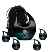 Charcoal Black Butterfly Cremation Urn urn with complimentary velvet bag - faith-inspired cross-drop urn with butterfly pattern - memorial set with one large and four small urns