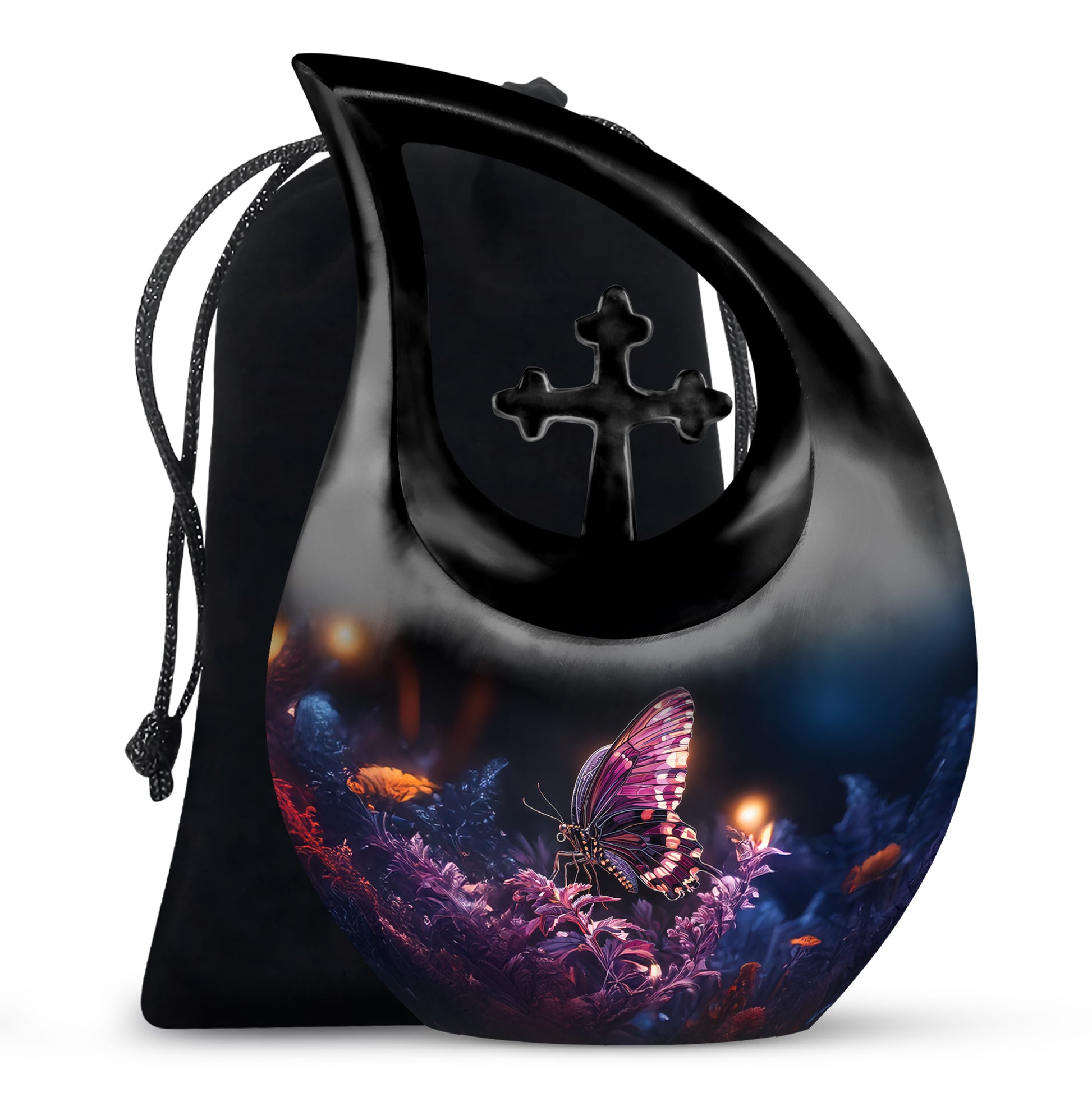 Purple Butterfly Urn with Flowers – Elegant Memorial Cremation Urn