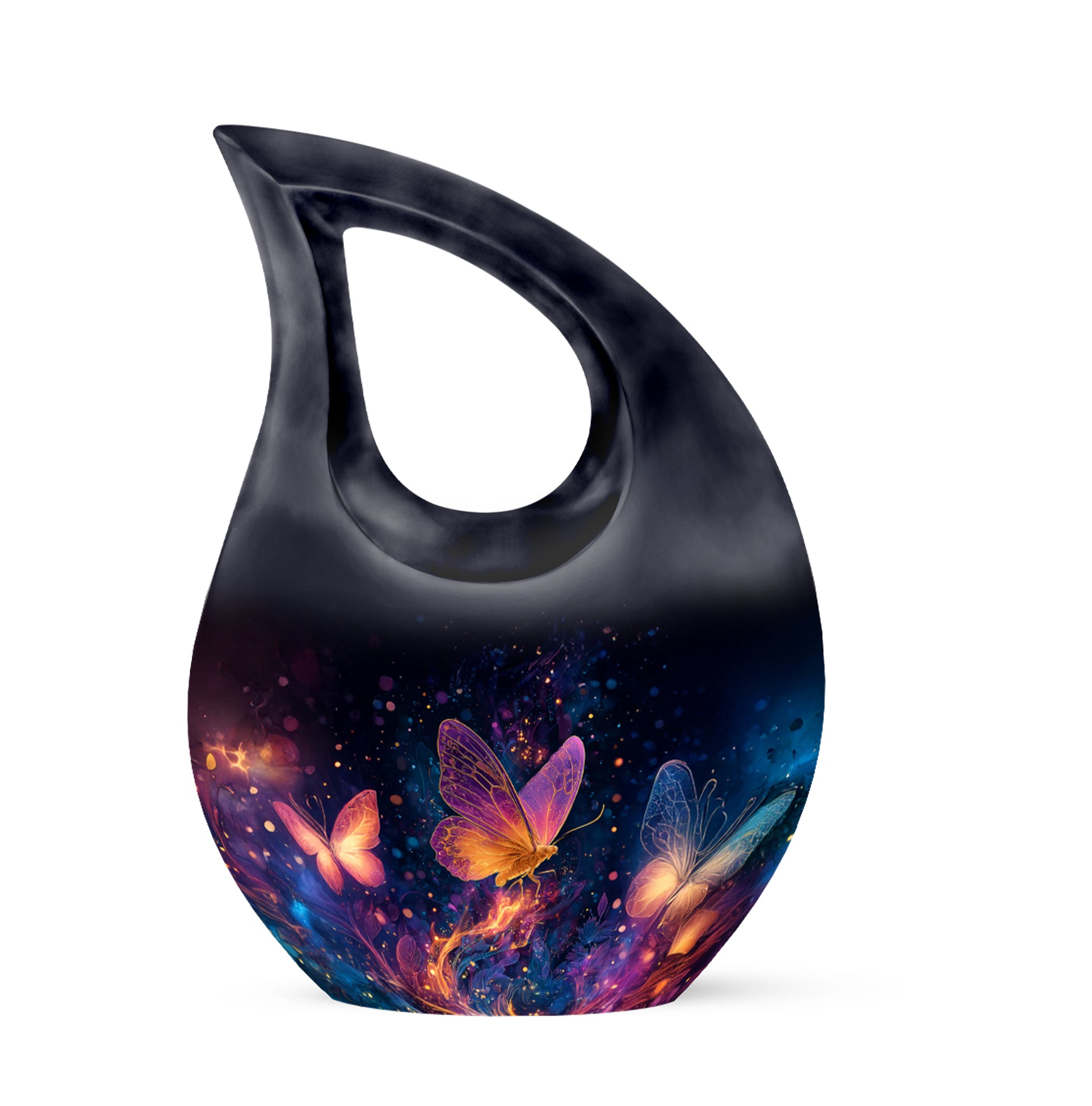 Graceful Black Butterfly Blessing Urn for Human Ashes - 10-inch, 200 cu in - Yatskia