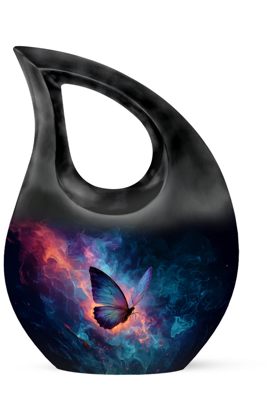 Luminous Blue Butterfly Passage Urn for Human Ashes - 10-inch, 200 cu in - Yatskia