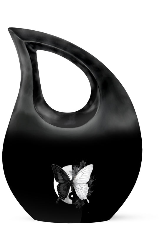 Personalized Butterfly Cremation Urns - Pristine Black 10-inch, 200 cu in - Yatskia