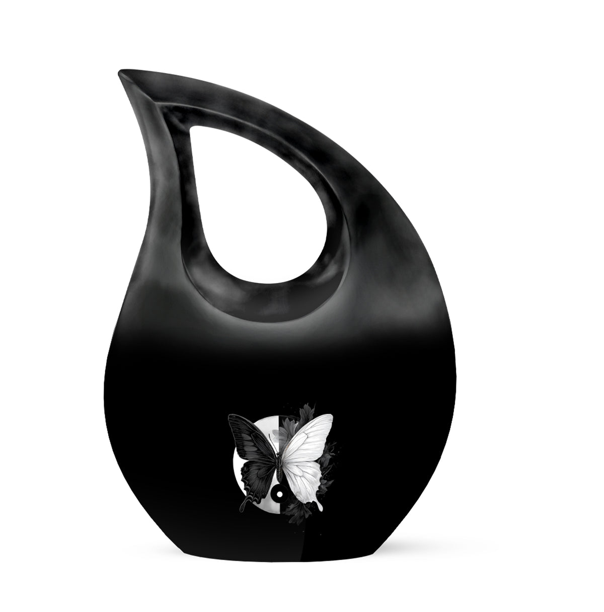 Personalized Butterfly Cremation Urns - Pristine Black 10-inch, 200 cu in - Karyliz